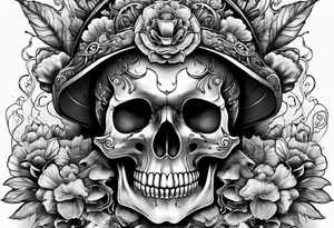 skull and mushrooms tattoo idea