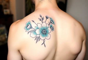 Turquoise colored mimosa flowers as a filler for an arm sleeve tattoo idea