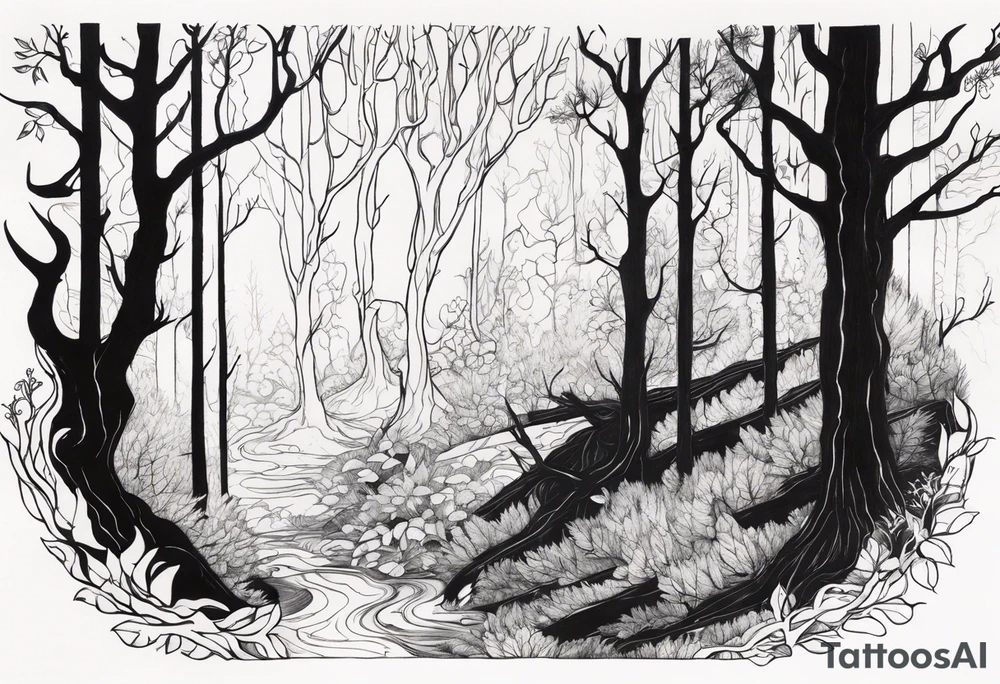 Living forest transitioning to a dead forest tattoo idea