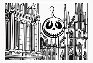 jack skellington leaning against milan cathedral and the date June 07, 2023 tattoo idea