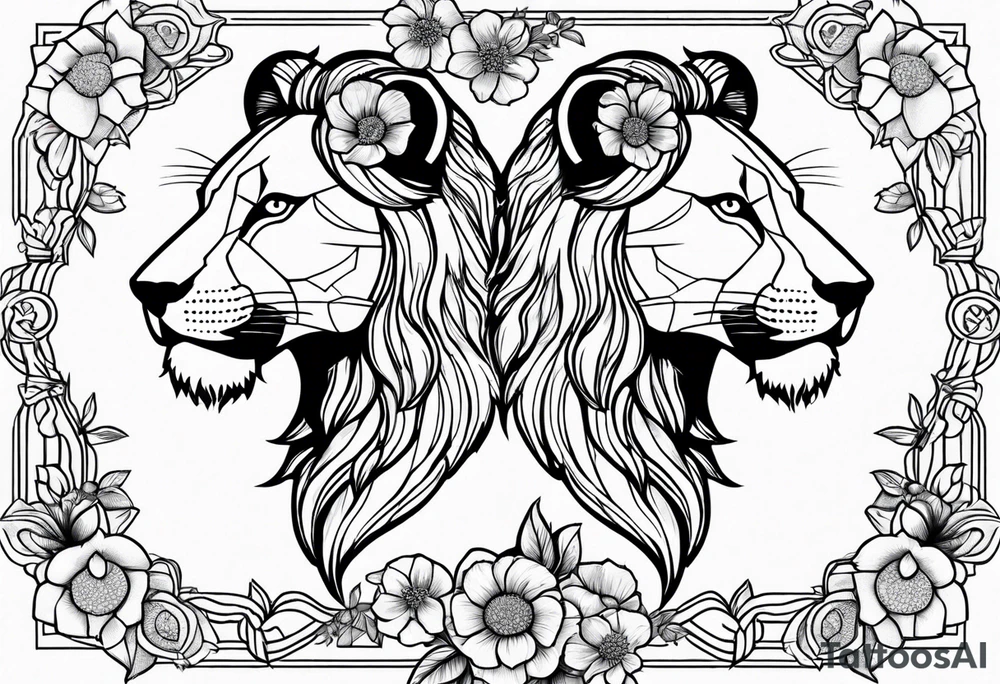 lionesses with flowers tattoo idea