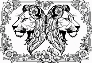 lionesses with flowers tattoo idea