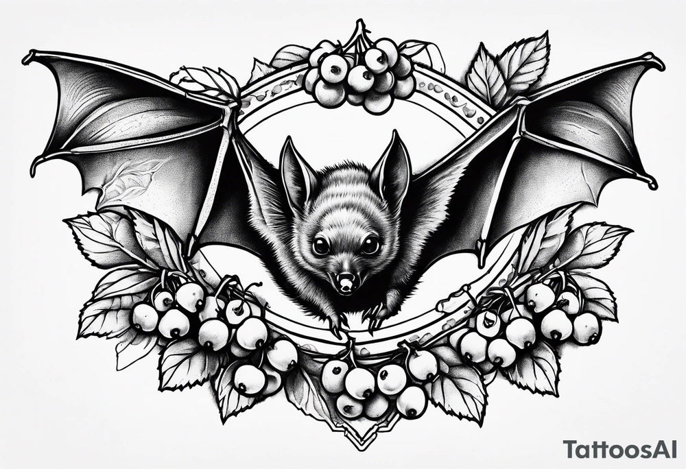 A small sketch of a bat eating berries tattoo idea