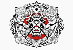 crea a Zeus con un rastreador de dragón ball el sombrero de luffy y el Sharingan todo en estilo tradicional americano tattoo idea