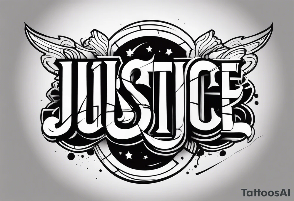 Graffiti font Name JUSTICE tattoo idea