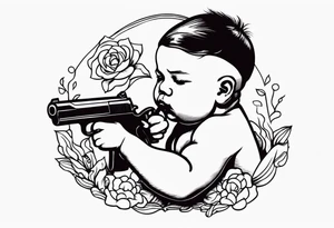 Baby tries to kill himself by pointing a gun at his own head tattoo idea