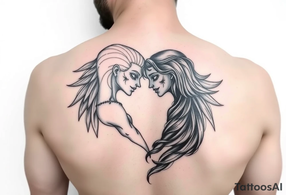 Two lost souls merging into one representing one love tattoo idea