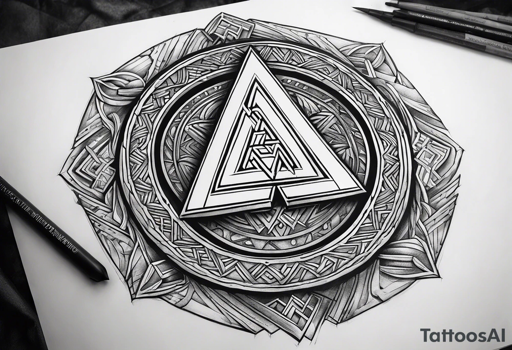 Valhalla shield valknut axe steps tattoo idea