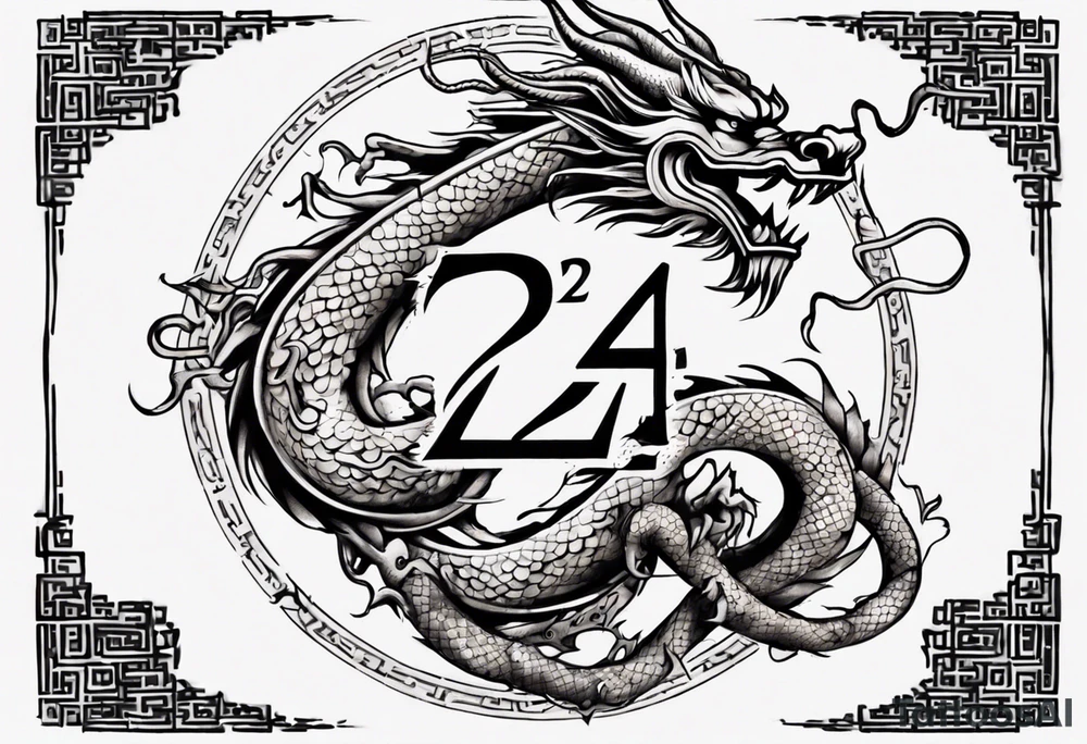 Number 24 with a Chinese dragon around it tattoo idea