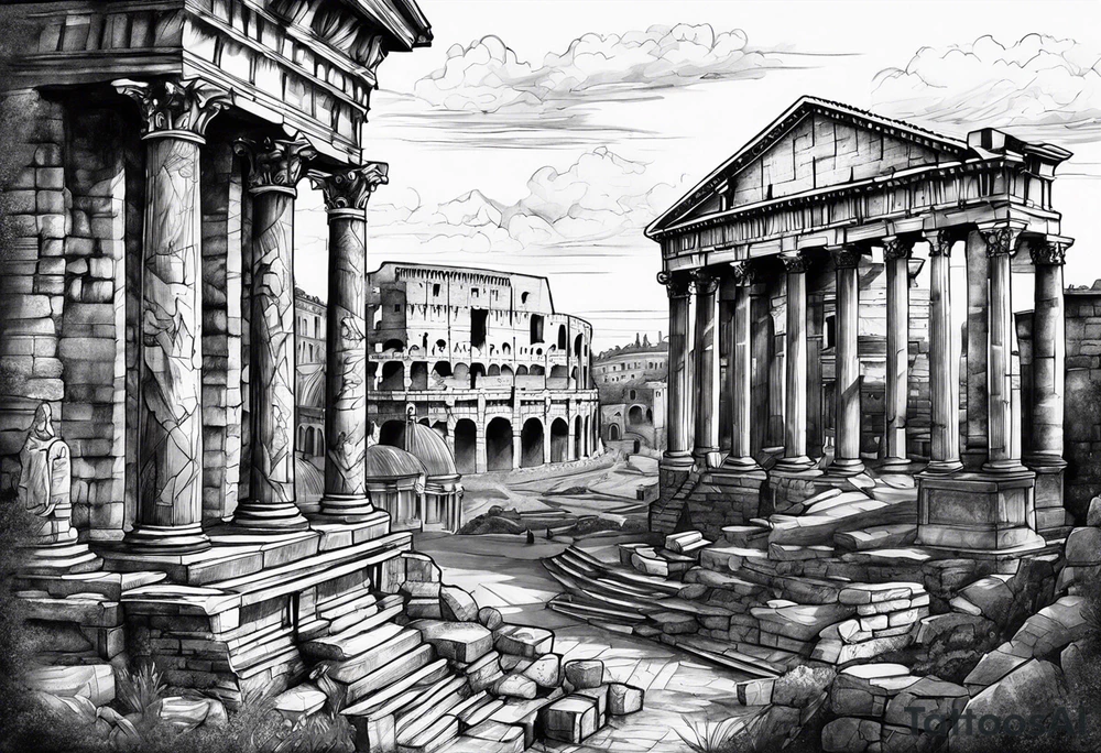ancient ruins of Rome tattoo idea