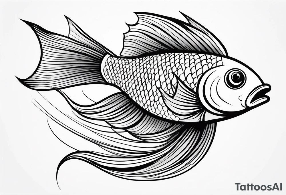 A fish with a beautiful tail, with graceful movement. tattoo idea
