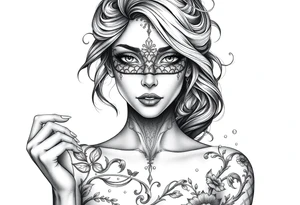 Fortuna as a beautiful woman with covered eyes by material. She holds a scale tattoo idea