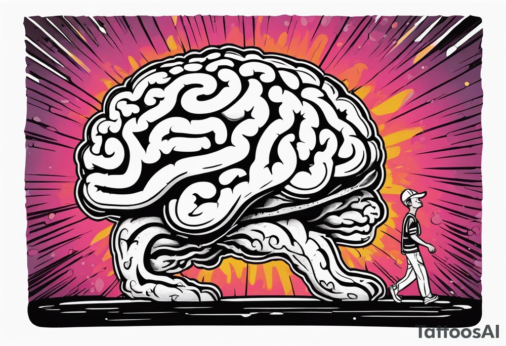 Human walking a brain like a dog tattoo idea