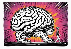 Human walking a brain like a dog tattoo idea