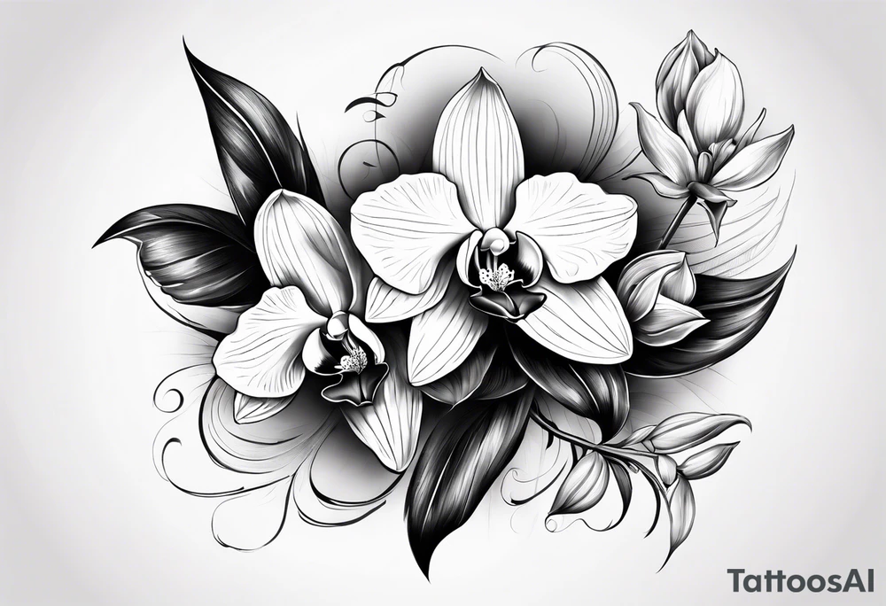 Orquídea olho de boca com flores da primavera tattoo idea