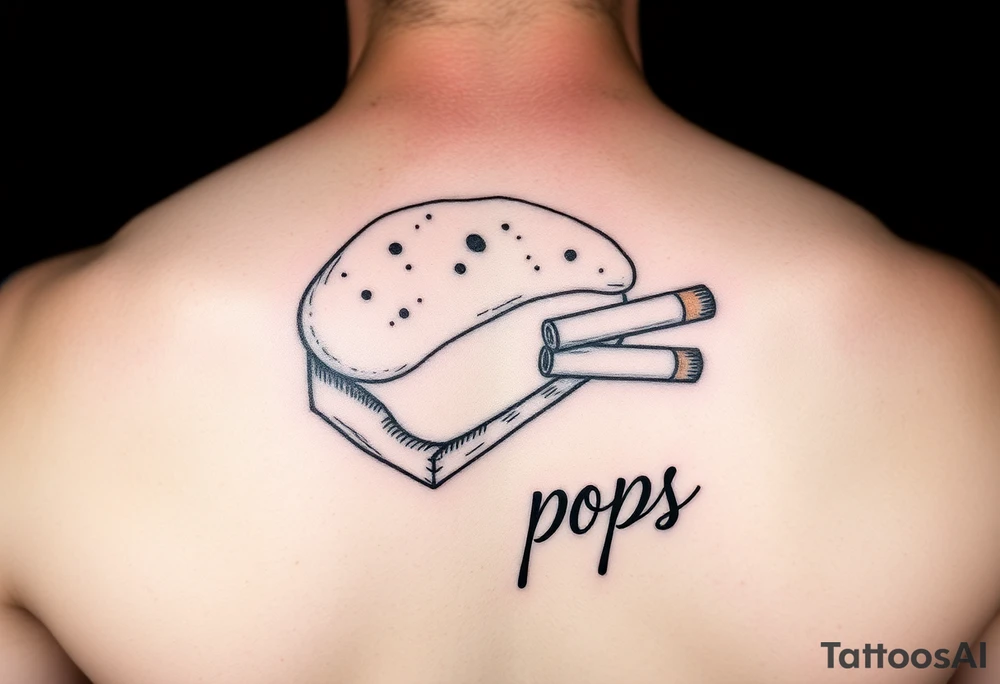 Simple tattoo with bread a cigarette and pops written tattoo idea