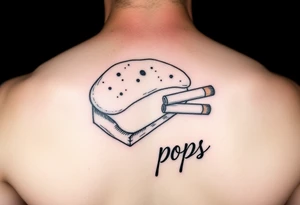 Simple tattoo with bread a cigarette and pops written tattoo idea