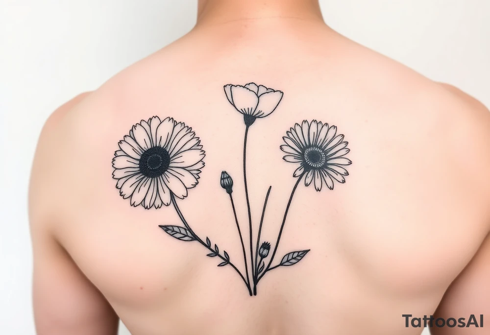chrysanthemum, poppy and daisy dainty tatoo tattoo idea