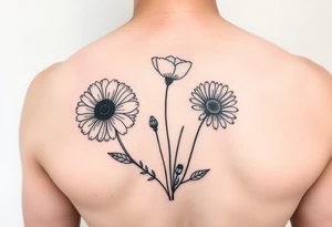 chrysanthemum, poppy and daisy dainty tatoo tattoo idea