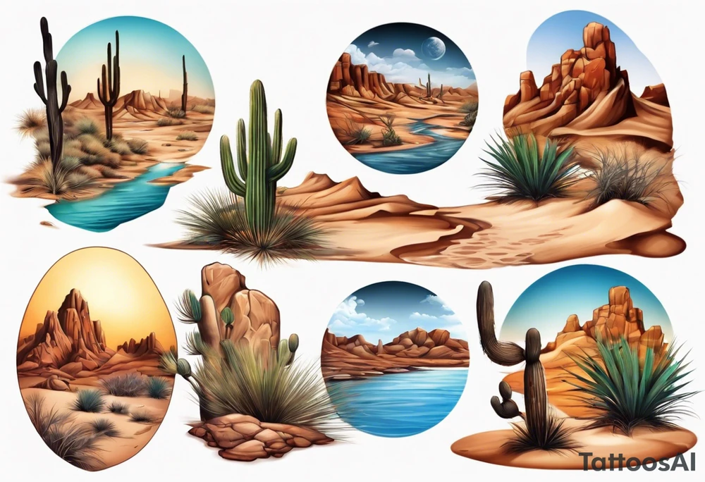 Desert river landscape tattoo idea