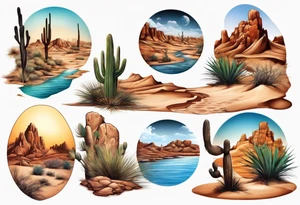 Desert river landscape tattoo idea