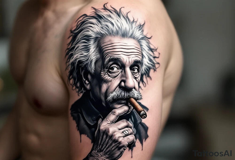 Albert einstein smoking a cigar tattoo idea