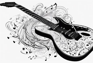 guitar with musical notes wrapped around it tattoo idea