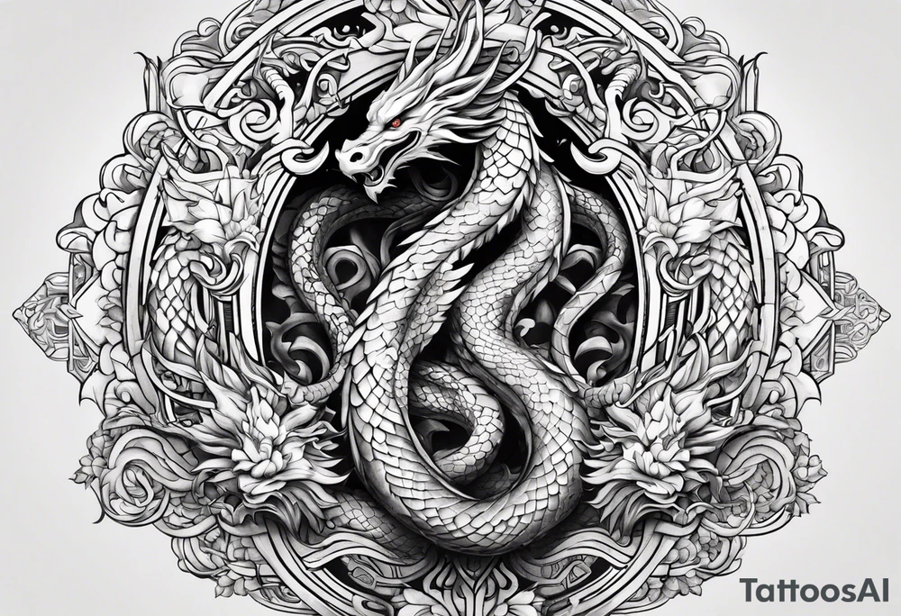 caduceus replace snakes with eastern dragons tattoo idea