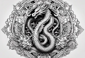 caduceus replace snakes with eastern dragons tattoo idea