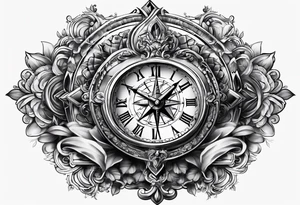 Cross  with clock and compass tattoo idea