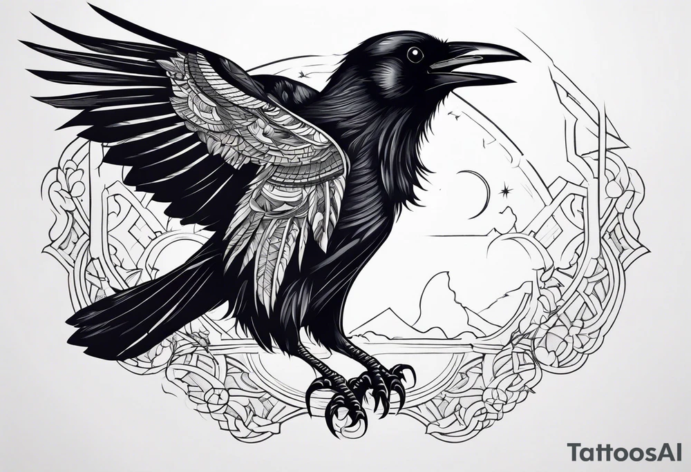 Black raven roaring in the sky tattoo idea