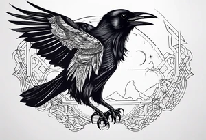 Black raven roaring in the sky tattoo idea