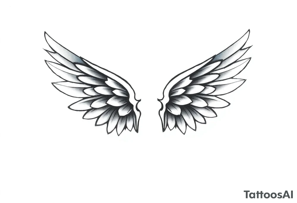 A minimalist wings tattoo that represents a shattered and betrayed gemini woman who fought hard throughout this year. With colors blue and black. Make it unique and rare. Without leaves and stem. tattoo idea