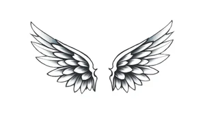 A minimalist wings tattoo that represents a shattered and betrayed gemini woman who fought hard throughout this year. With colors blue and black. Make it unique and rare. Without leaves and stem. tattoo idea