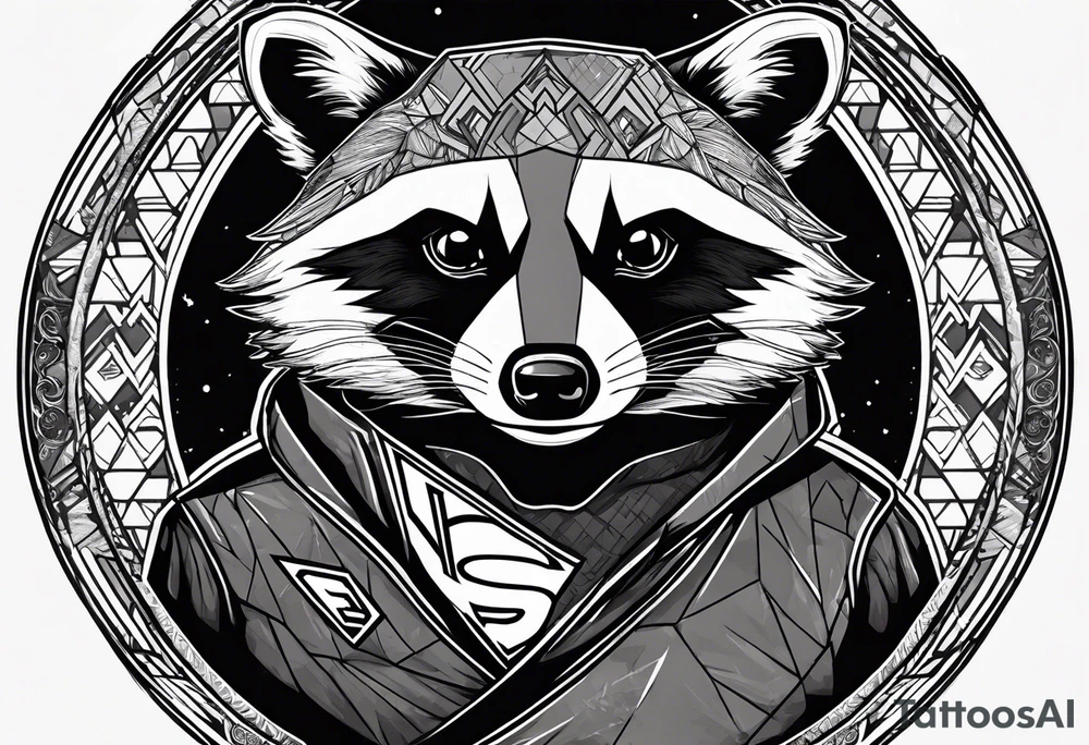 Raccoon wearing a white Superman logo on a black hoodie tattoo idea