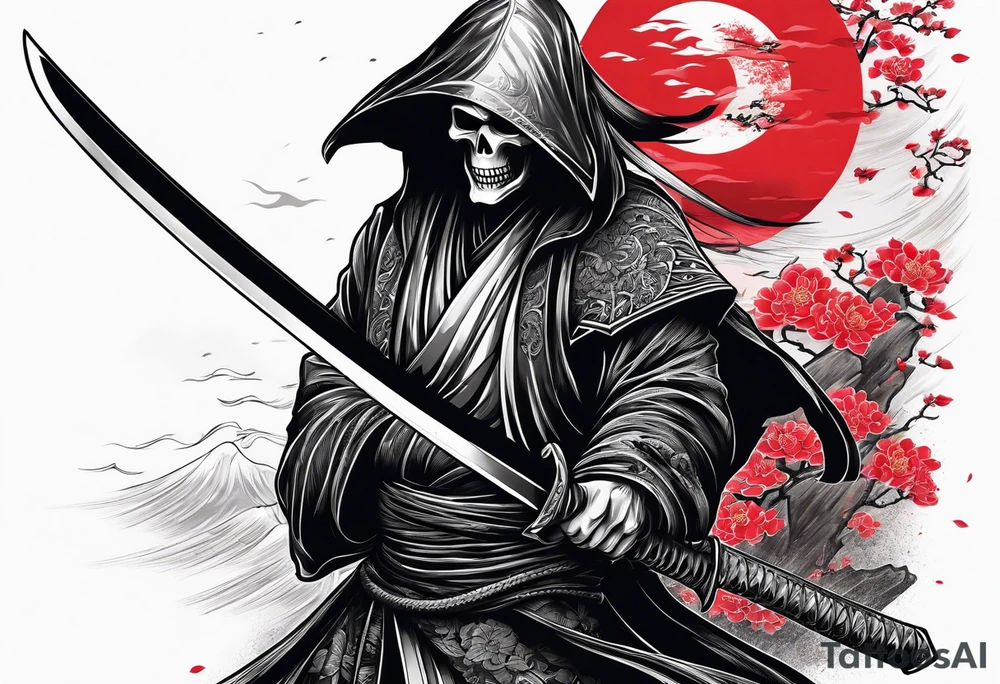 katana with grim reaper tattoo idea