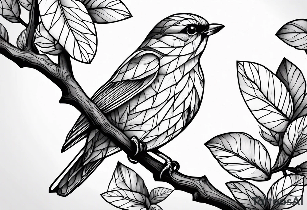 Bird oak tattoo idea