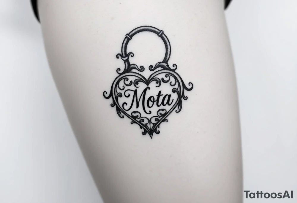 Heart shaped lock with the name Mota in it tattoo idea