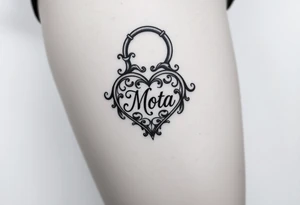 Heart shaped lock with the name Mota in it tattoo idea