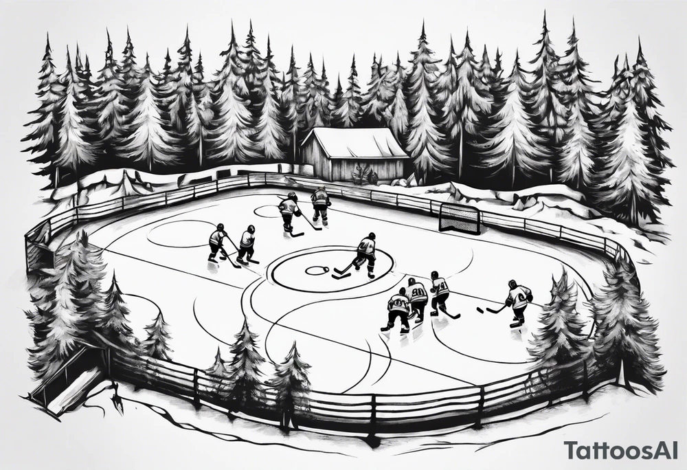 Outdoor hockey rink in the woods tattoo idea