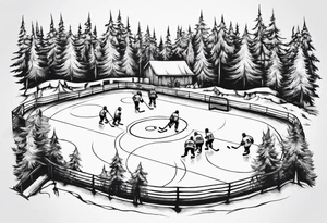 Outdoor hockey rink in the woods tattoo idea