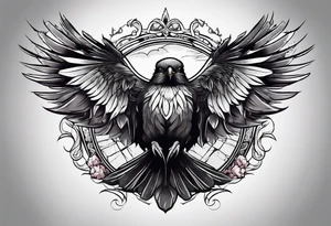 Scary black and white bird chest tattoo idea