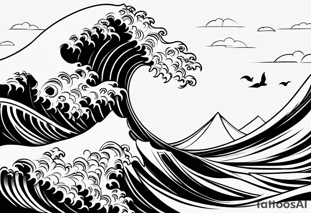 Single line ocean wave tattoo idea