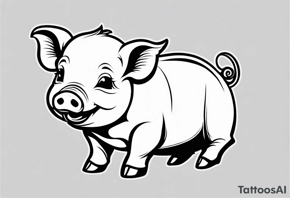 very cute happy piglet.
outline only.
black and white only.
only show the piglet. no extra lines or decoration.
no black shading.
dont make the ears too big.
draw only with very thin lines (1px)

should look like a tattoo that will only take 15 minutes to draw tattoo idea