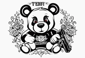 Teddy Baer wit red eyes and Glock 19 in the right hand and putting up 4s wit left hand tattoo idea