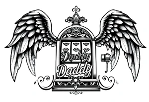 Slot machine with angel wings and word Daddy tattoo idea
