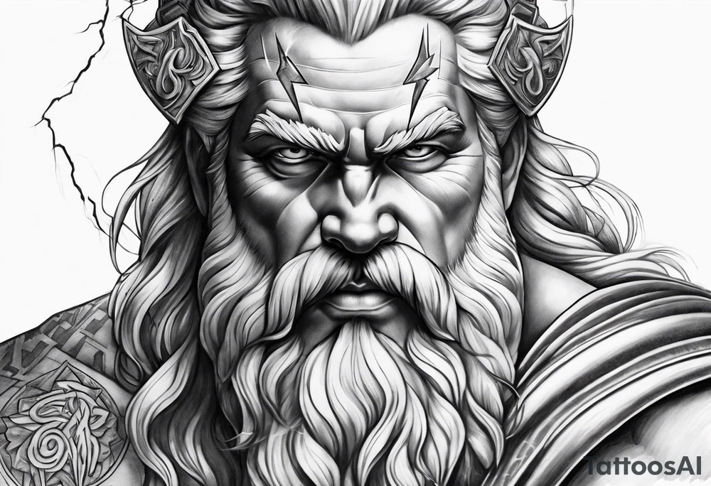 Realistic Zeus with lightning bolt tattoo idea