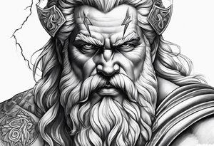 Realistic Zeus with lightning bolt tattoo idea