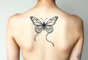 ethereal butterfly with flowing silk ribbons in moonlight tattoo idea