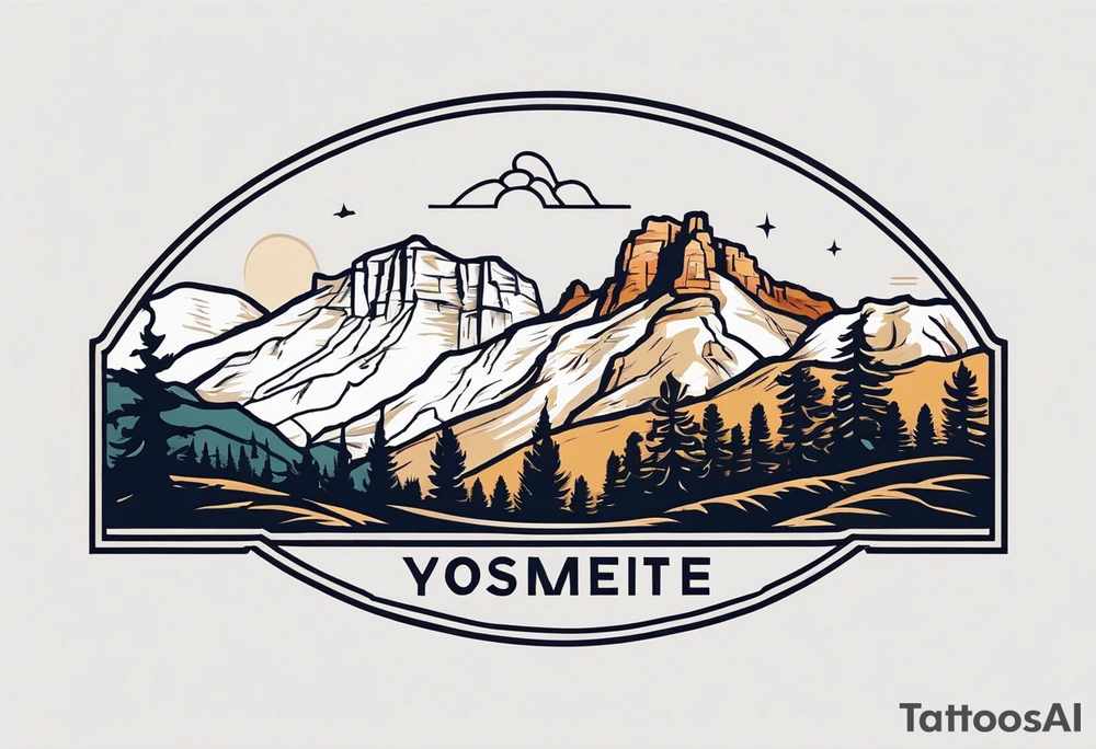 incorporate logos of Yosemite National Park, Bryce Canyon, Zion National Park, Joshua Tree National Park, Smokey Mountains and the Blueridge Mountains into one image. tattoo idea